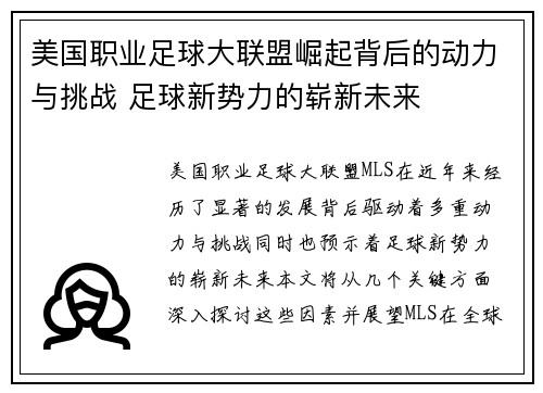 美国职业足球大联盟崛起背后的动力与挑战 足球新势力的崭新未来 美国职业足球大联盟崛起背后的动力与挑战 足球新势力的崭新未来